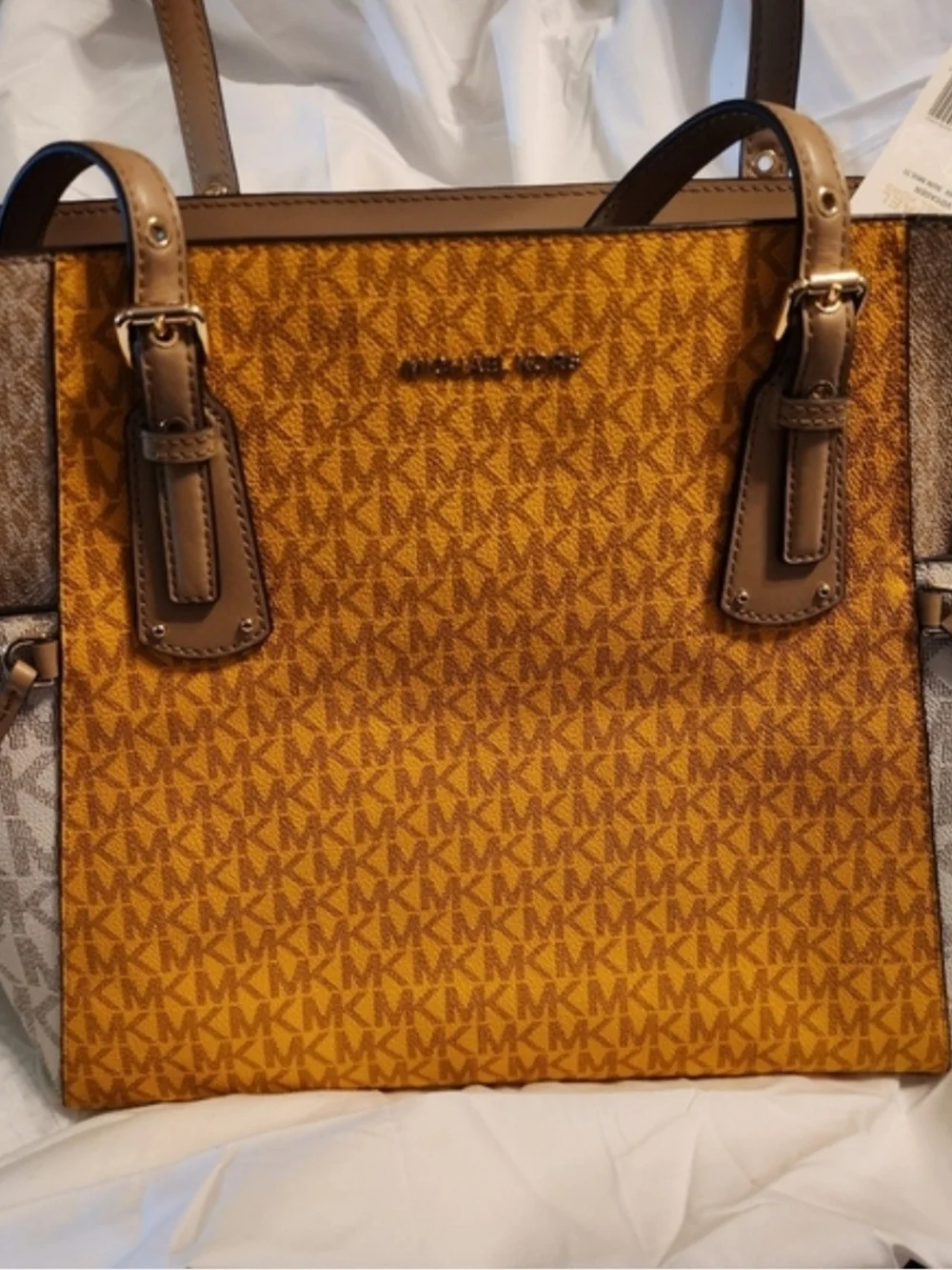 NWT Michael Kors MK Logo Tote in Amber and Brown